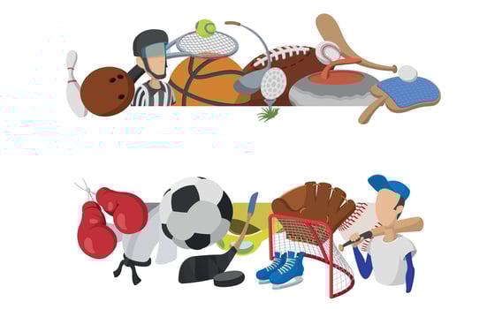 Referee and baseball player surrounded by sports equipment vector