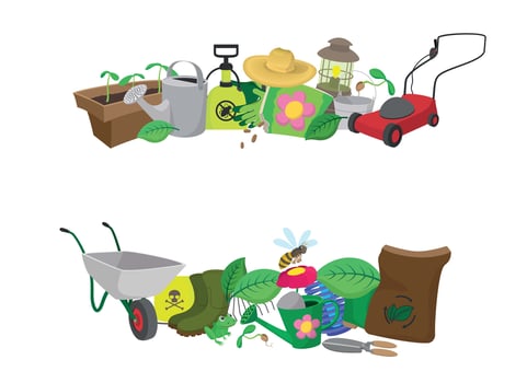 Gardening tools and equipment for growing plants and flowers vector
