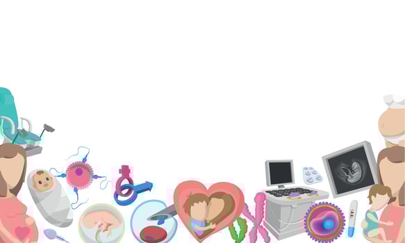 Gynecology and obstetrics banner illustrating pregnancy stages with medical equipment vector