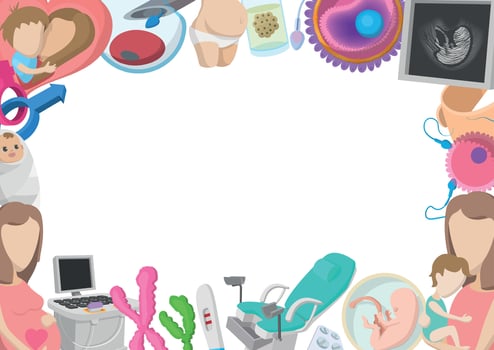 Pregnancy and gynecology banner illustrating process from conception to childbirth vector