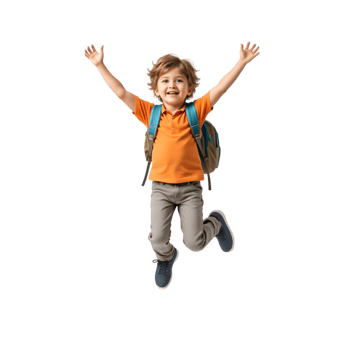 A young boy jumping in the air with his arms outstretched png