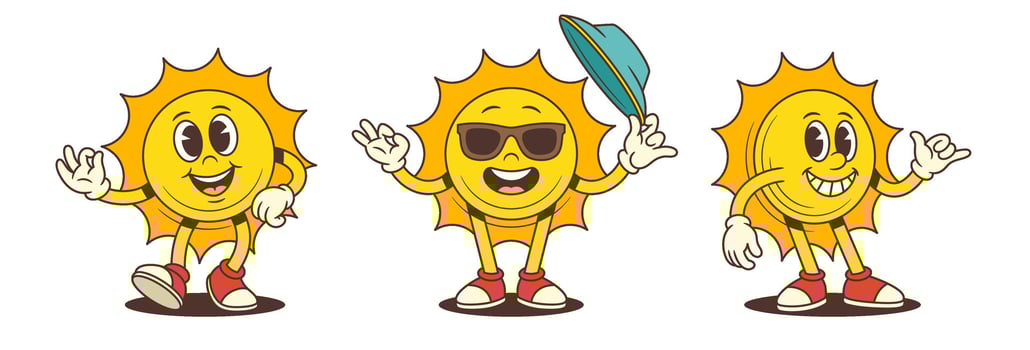 Cheerful Happy Sun Mascot Waving Winking Holding Umbrella Wearing Red Sneakers Summer Fun Illustration vector