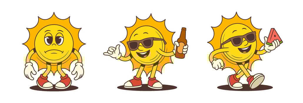 Cool Emotional Sun Mascot With Sunglasses Bottle Watermelon Summer Mood Cartoon Illustration vector