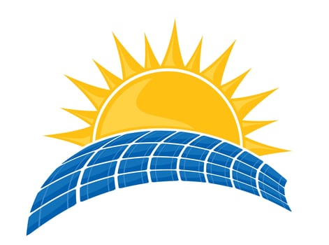 Sun symbol with solar battery. vector