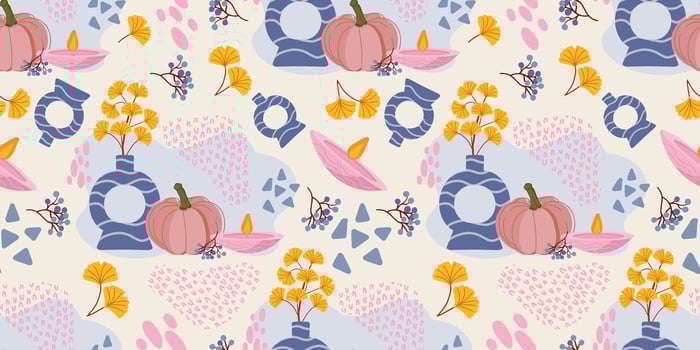 autumn pattern with pumpkins and vases vector