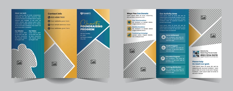 Create impactful awareness with this Charity Fundraising Program Trifold Brochure Design Template. Perfect for nonprofit events, donation drives, and community campaigns to support your cause vector
