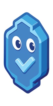 Cute blue check mark cartoon character on transparent background vector