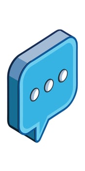 Isometric blue speech bubble with ellipses on transparent background vector