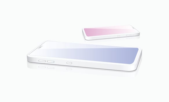 Two color pink and blue smartphones in isometric view on a white background modern phones set isolated for show ui and ux design app and website vector