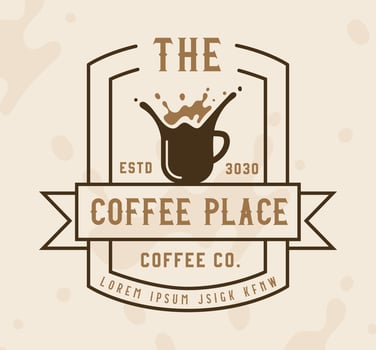 Vintage coffee shop logo with splashing coffee cup and retro design elements vector