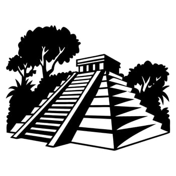 Ancient pyramid temple with steep stairs and tropical trees mesoamerican architecture, historical monument, jungle landscape vector