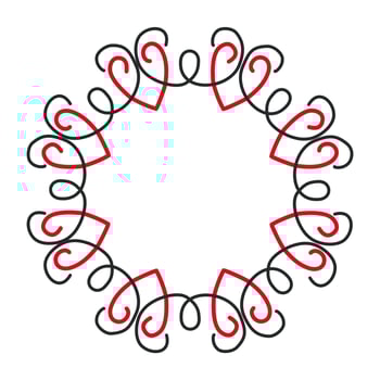 Round frame of hearts and curls. Frame for the monogram. Black and red mandala tattoo design. Place for text. Decor for printing on tableware, clothing, stationery. vector