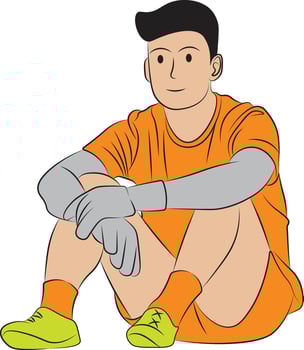 Soccer Goalkeeper Sitting After the Match - Illustration of Sports Pose. vector