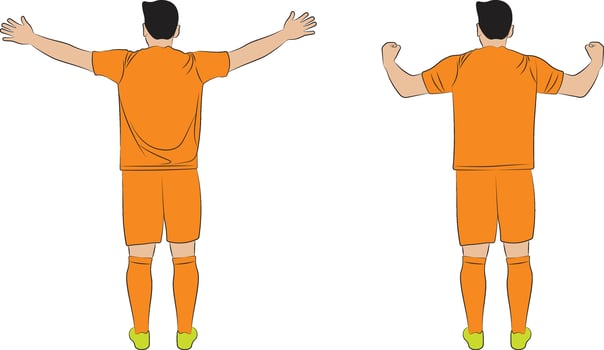 Back View of a Football Player Celebrating with Raised Arms Illustration. vector