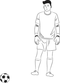 Football Goalkeeper Standing with a Ball - Character in Sport Uniform, in line art style. vector