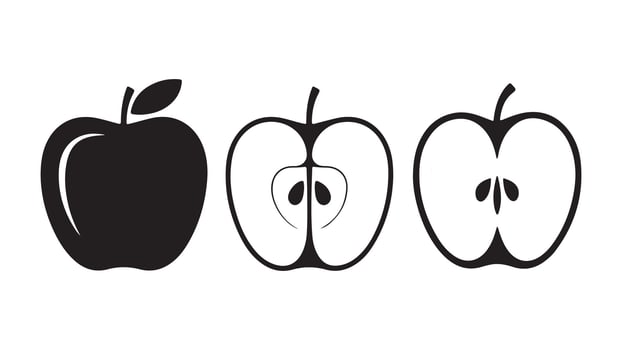 Versatile Apple Silhouette Fruit Set Illustrations of Whole, Sliced, and Half-Cut. Perfect for Design Projects vector