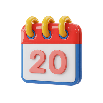 A calendar with the number 20 on it png