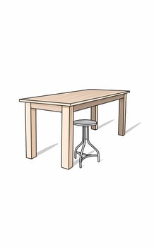 Large wooden table and simple round chairs. Simple interior furniture vector