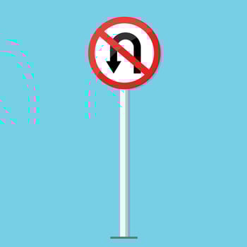 A no turn sign on a pole with a red arrow vector