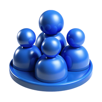 3d icon of a stylized 3d render of a blue group of people figures, isolated on a transparent background, symbolizing community and teamwork png