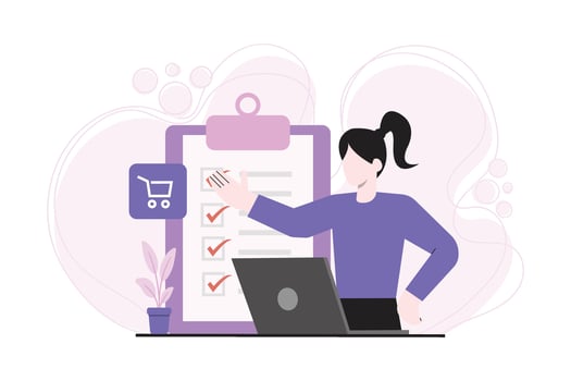 Woman at laptop with shopping checklist vector