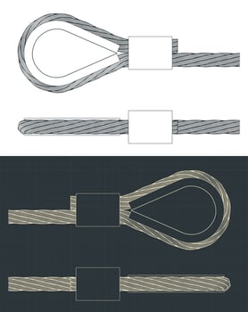 Wire Rope with pressed connector and thimble drawings vector