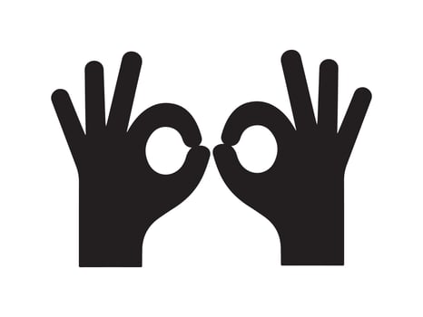 Two hands displaying the ok sign against a white background. vector