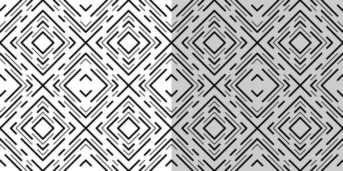 Monochrome seamless pattern of interrupted lines. Black diagonal squares. Ornament of different thickness lines. Neutral geometric background vector