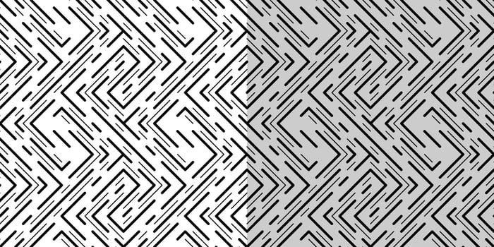 Black seamless pattern of interrupted lines. Monochrome diagonal design. Complex ornament of straight intersecting lines. Neutral geometric background vector