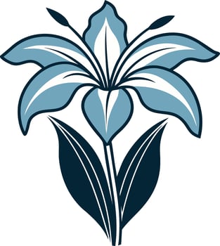 Elegant Blue Lily Flower with Green Leaves in Vintage Style Floral Design Element vector