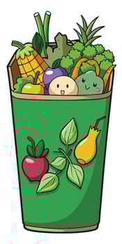 Cute Cartoon Vegetable and Fruit Bag on transparent background vector