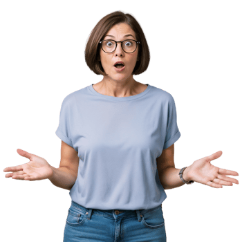 Woman with glasses and shirt open with hands png