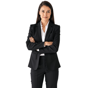 A woman in a business suit posing for the camera. png