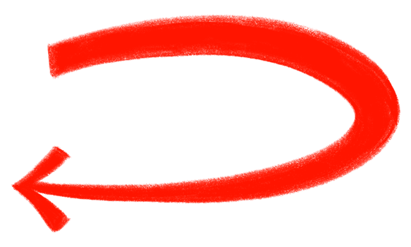 Curved red arrow in hand drawn style on transparent background for directional illustration element. png
