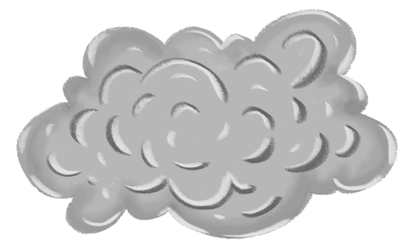 Abstract cloud drawing with crayon texture on transparent background. png