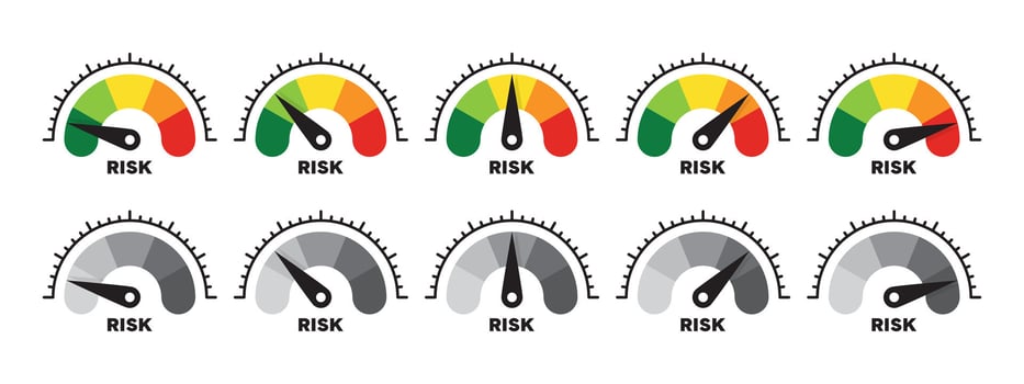 Risk meter icon set. Risk concept on speedometer vector