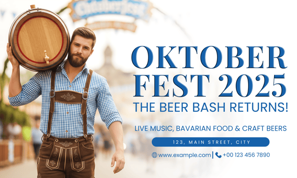 Oktoberfest beer festival banner designed for digital platforms, featuring bold typography, beer glasses, and Bavarian decoration elements, ideal for social media promotion, online ads. psd