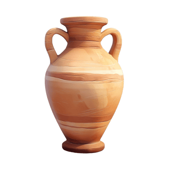 Ornate terracotta amphora isolated on a transparent background. png