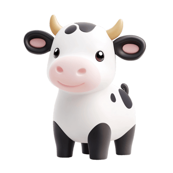 Cute cartoon cow figurine isolated on a transparent background. png