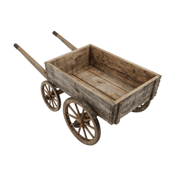 Rustic wooden cart offering a glimpse into the past era, isolated transparent background png