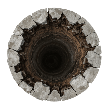 Mysterious abyss circle with cracked stone edge revealing intriguing depth and texture png