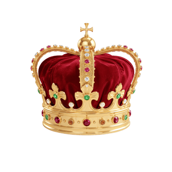 Ornate golden crown with jewel embellishments resting on a transparent canvas png