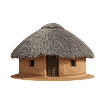 Isolated quaint dwelling with thatched roof showcasing vernacular architecture on transparent png