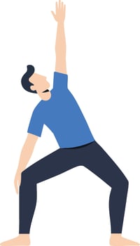 Man practicing stretching exercise in blue shirt and black pants illustration for fitness and wellness activities vector