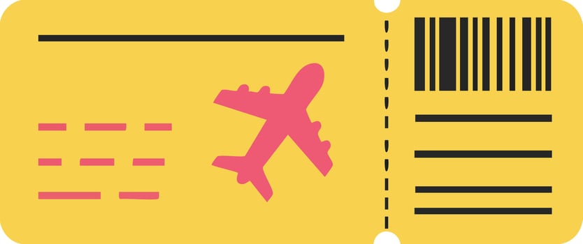 Airplane boarding ticket illustration with barcode and flight details in yellow color graphic vector