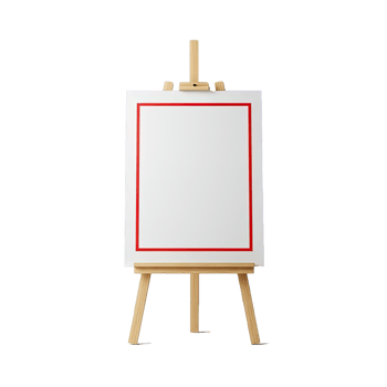 Blank White Canvas with Red Border on Wooden Easel Mockup png