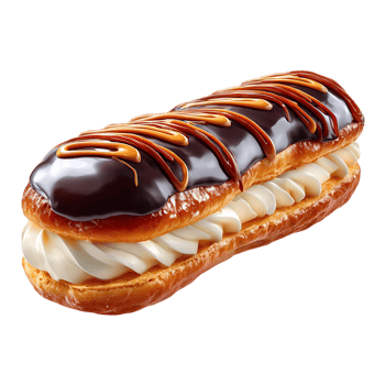 Delicious chocolate eclair pastry filled with cream caramel topping sweet treat bakery dessert food png