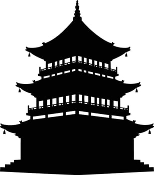 Ancient Oriental Pagoda Palace Silhouette - Historic Temple Landmark Icon vector
