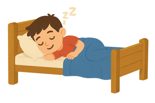 Young boy sleeping peacefully in cozy bed png