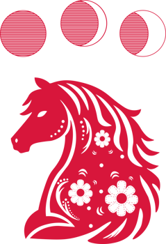 A red horse with three phases of the moon png